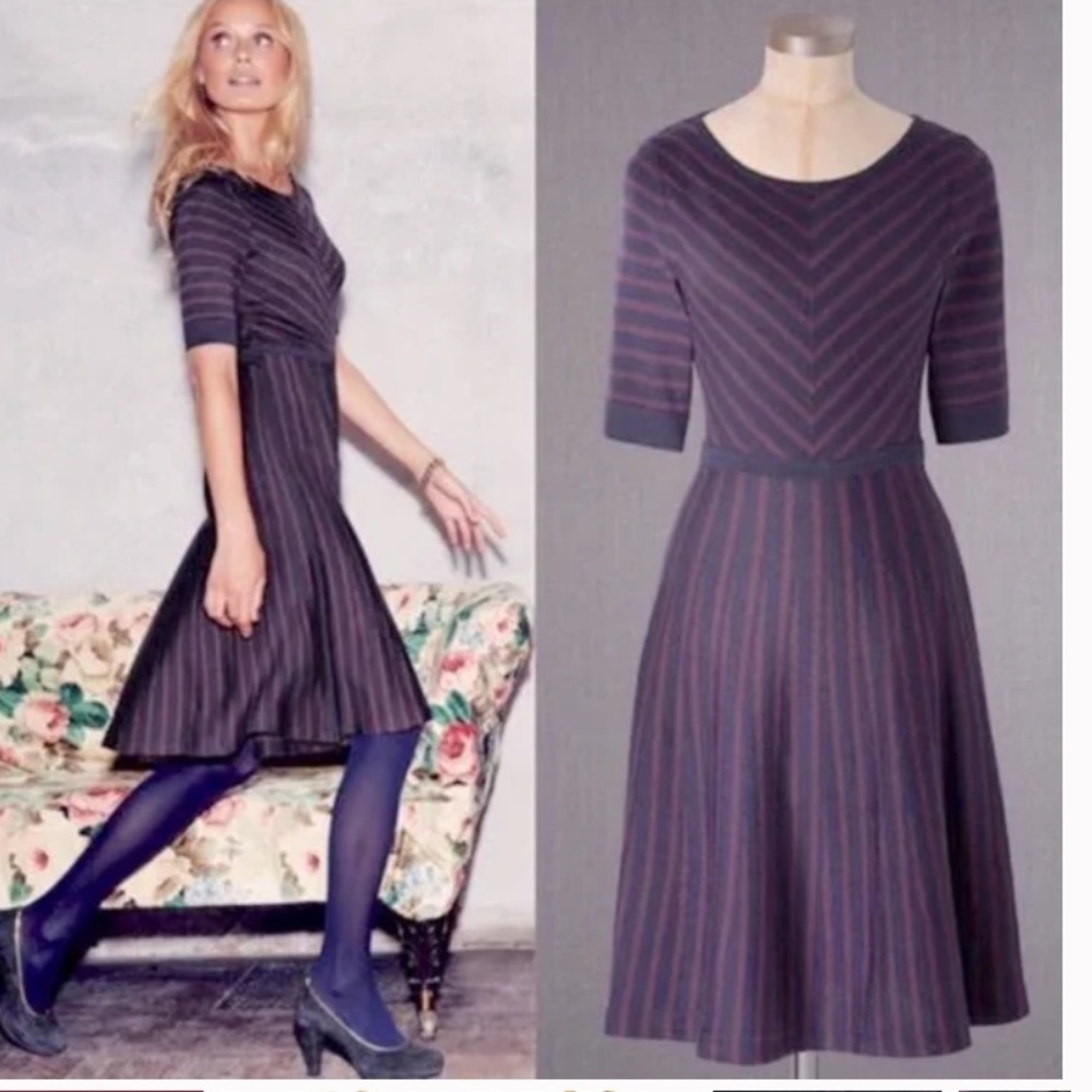 Boden Amelie sweater dress in navy & burgundy